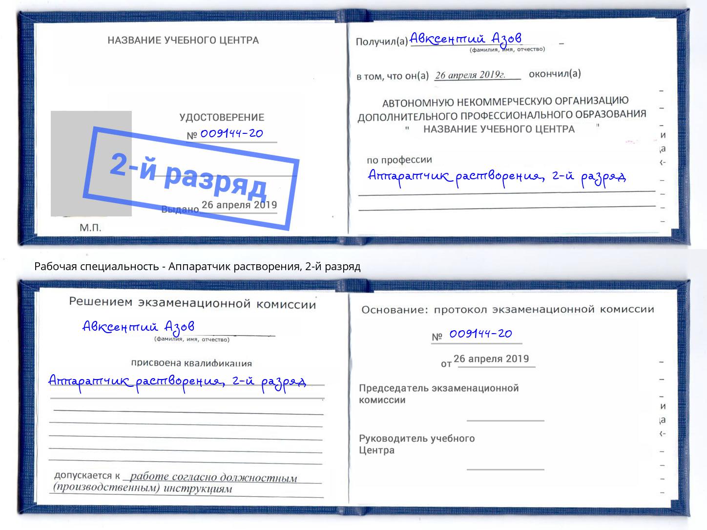 корочка 2-й разряд Аппаратчик растворения Саров
