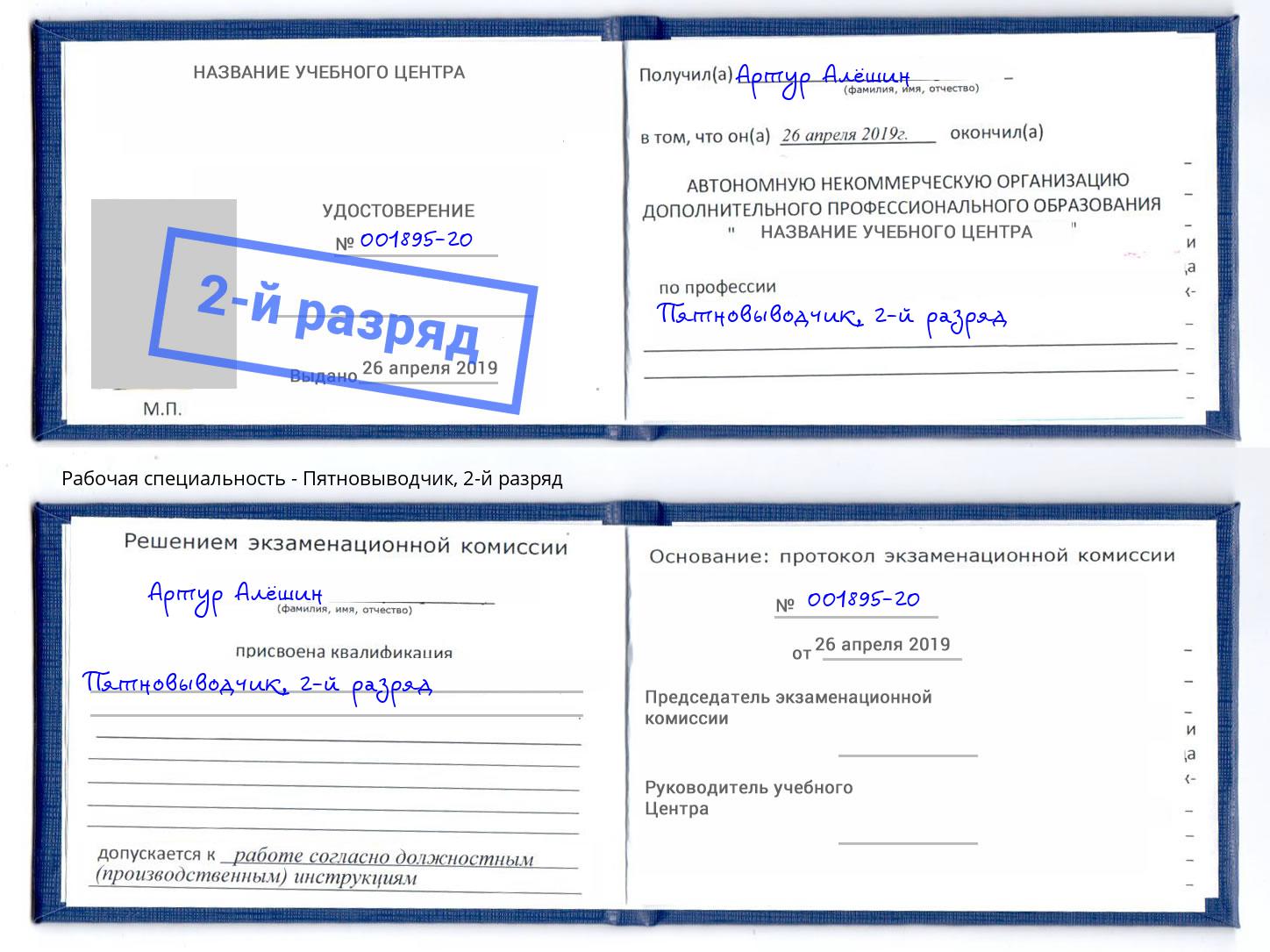 корочка 2-й разряд Пятновыводчик Саров