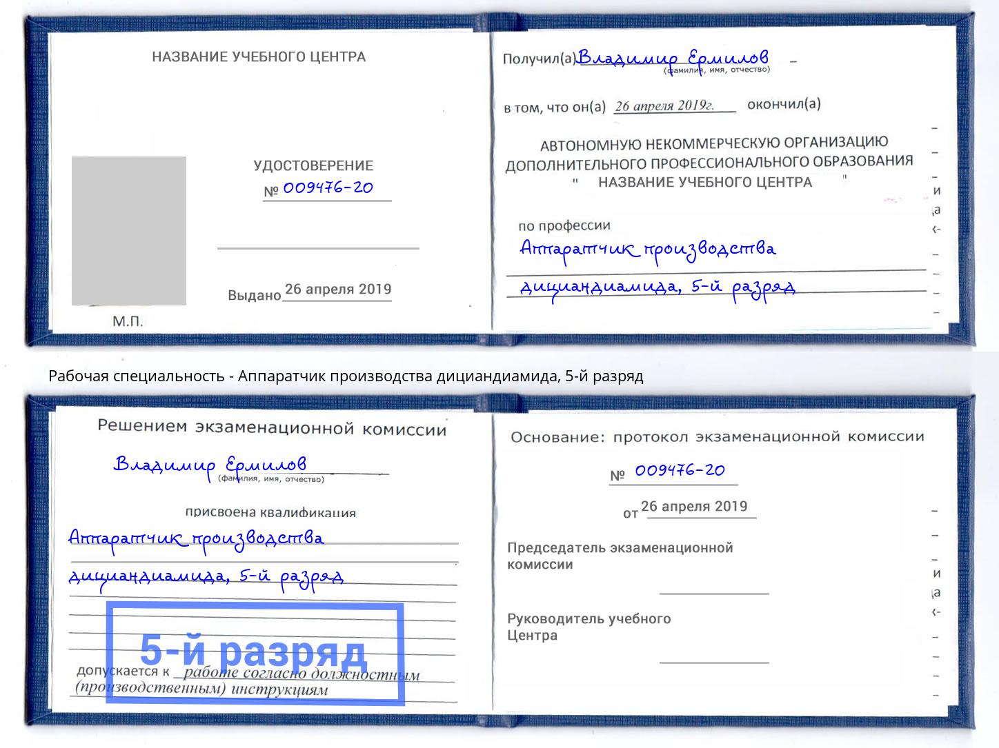 корочка 5-й разряд Аппаратчик производства дициандиамида Саров