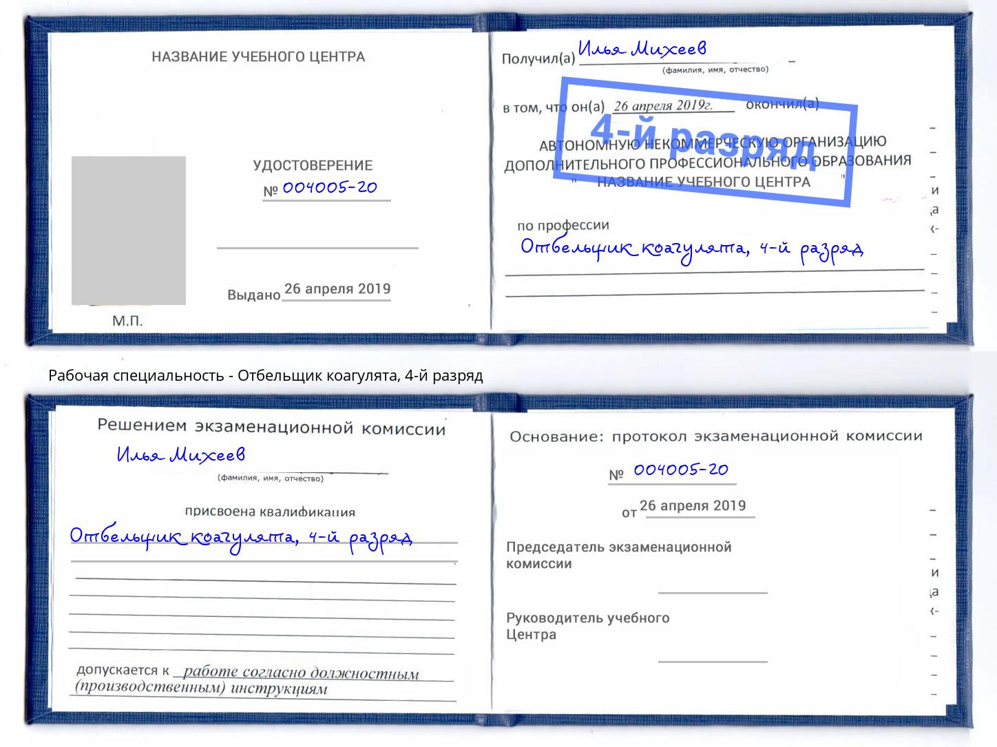 корочка 4-й разряд Отбельщик коагулята Саров