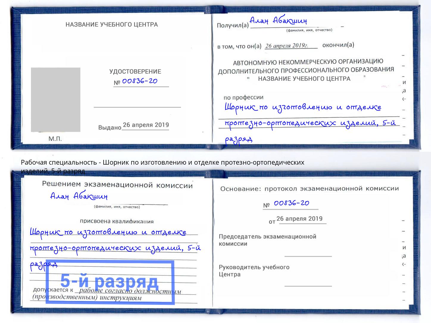 корочка 5-й разряд Шорник по изготовлению и отделке протезно-ортопедических изделий Саров