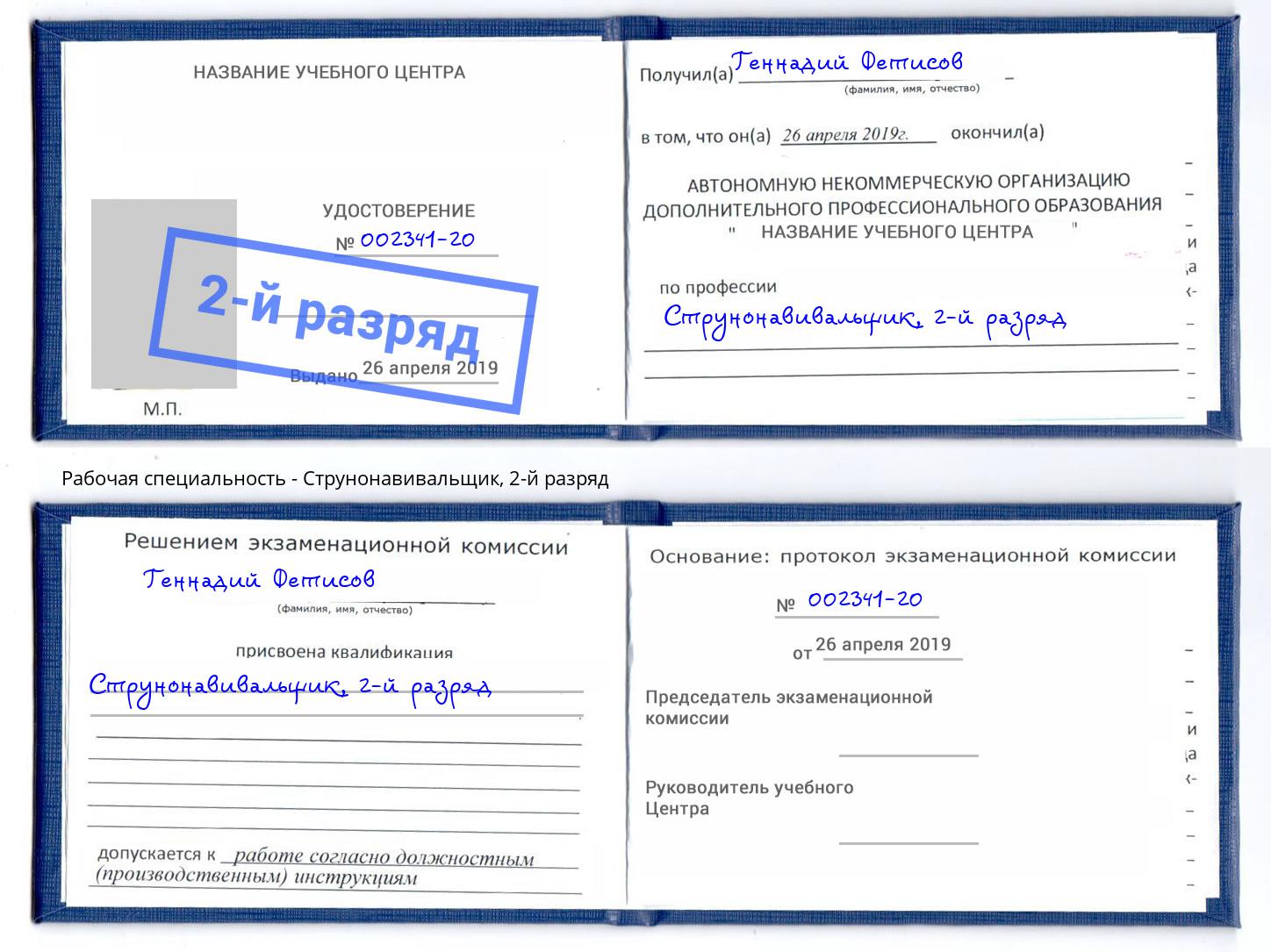корочка 2-й разряд Струнонавивальщик Саров