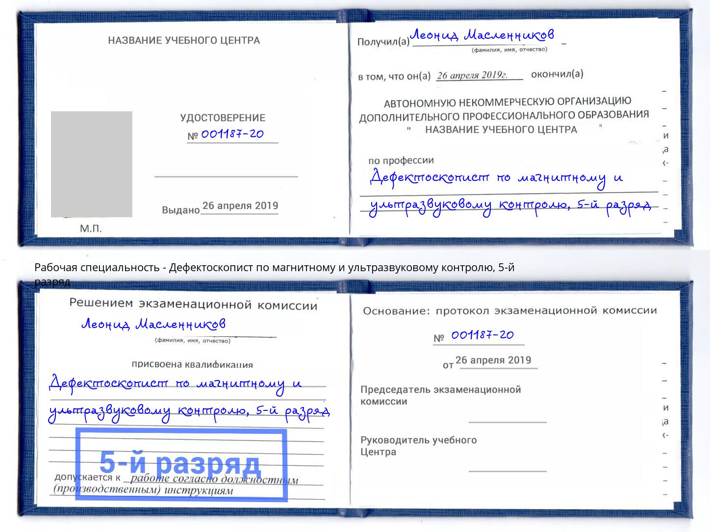 корочка 5-й разряд Дефектоскопист по магнитному и ультразвуковому контролю Саров