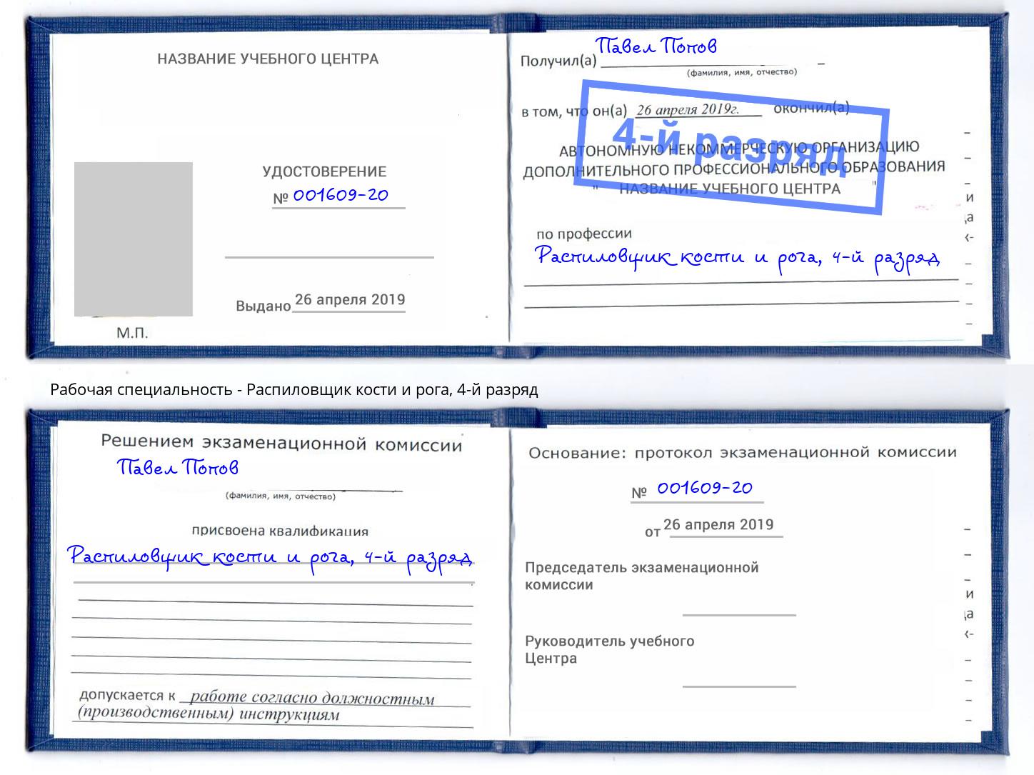 корочка 4-й разряд Распиловщик кости и рога Саров