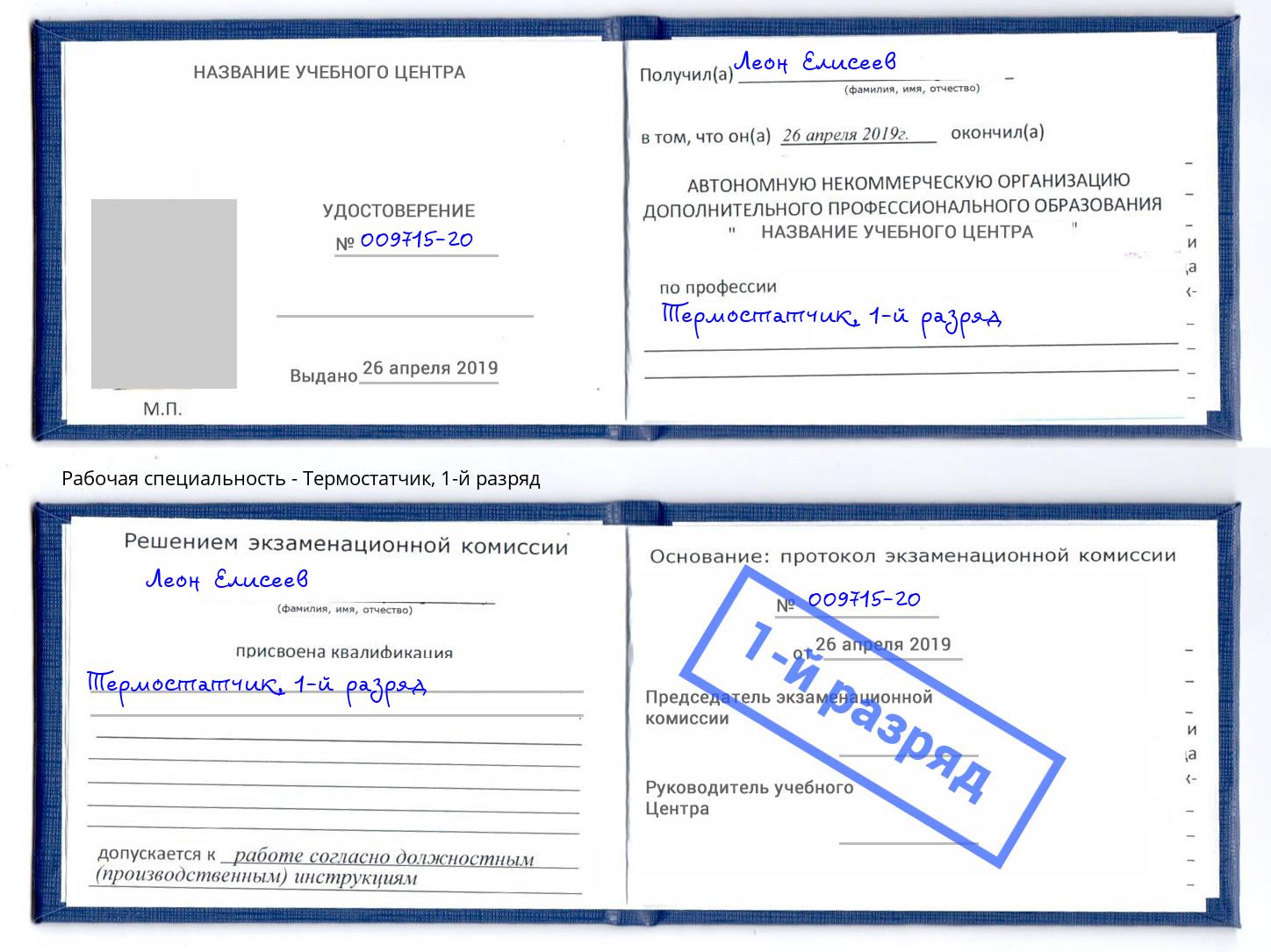 корочка 1-й разряд Термостатчик Саров