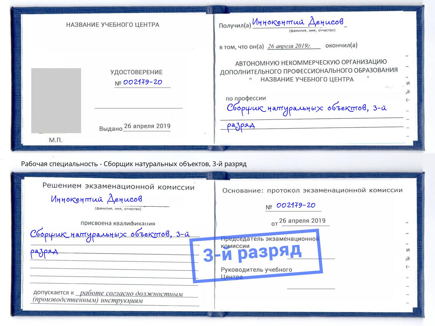 корочка 3-й разряд Сборщик натуральных объектов Саров