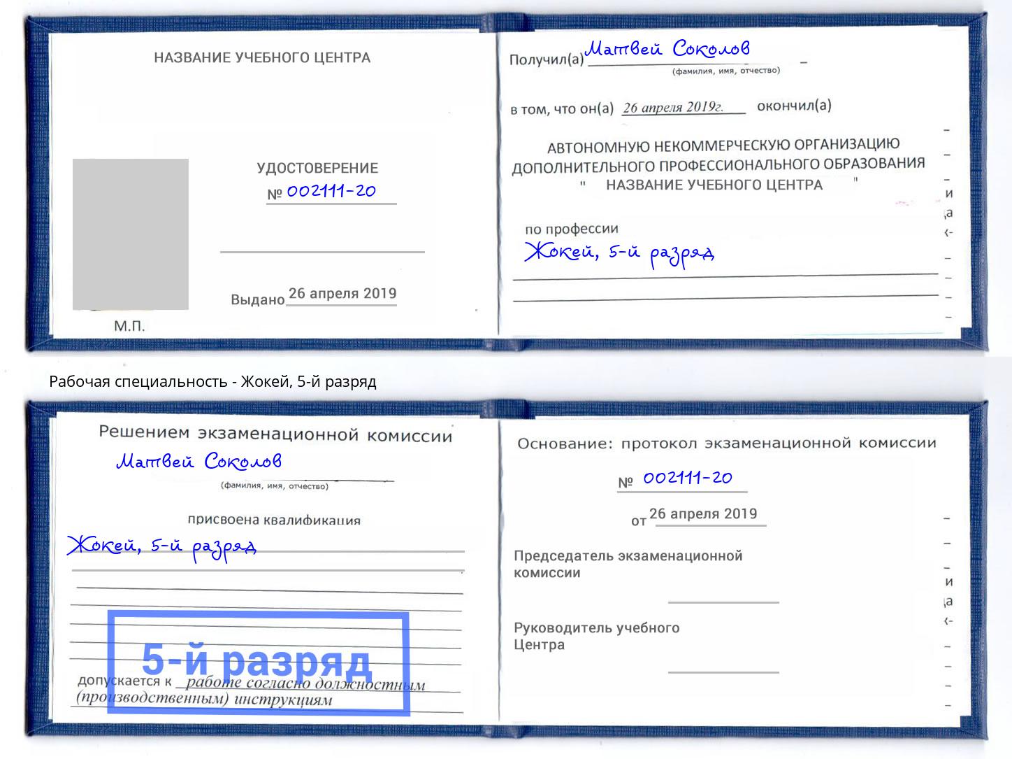 корочка 5-й разряд Жокей Саров