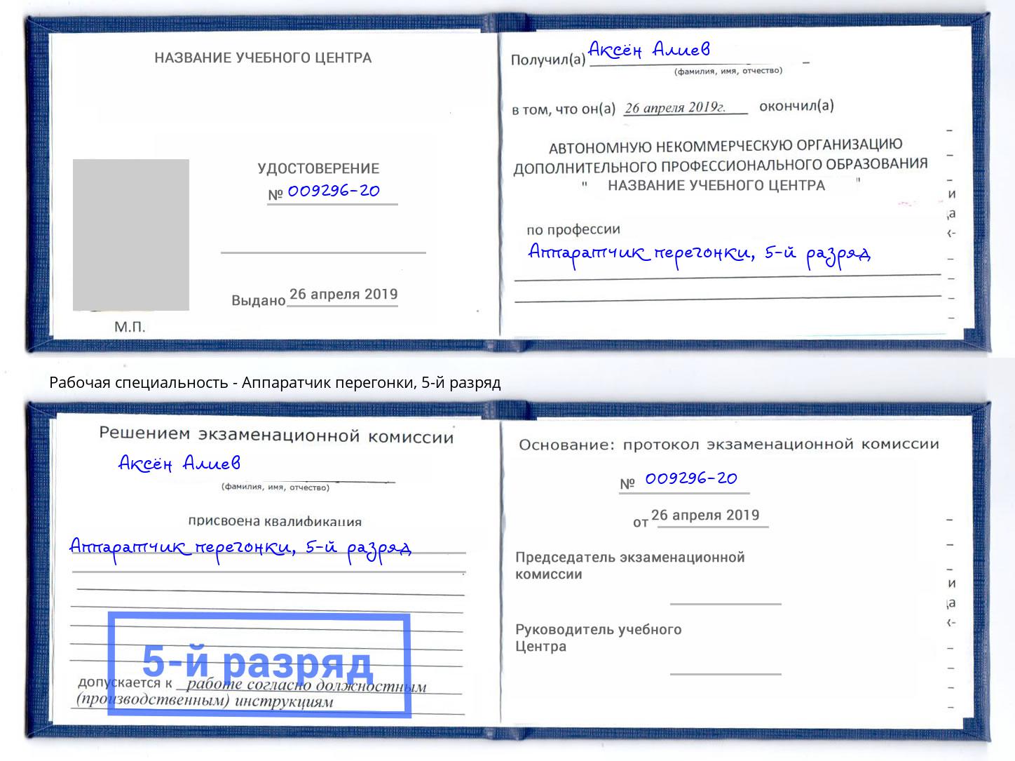 корочка 5-й разряд Аппаратчик перегонки Саров