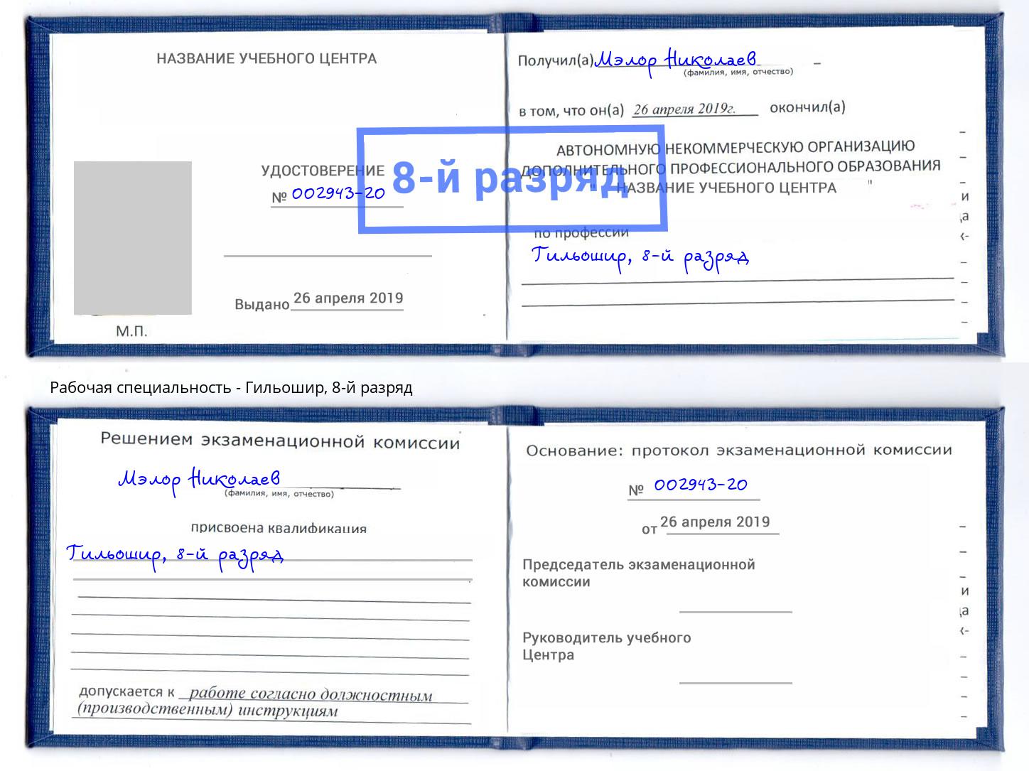 корочка 8-й разряд Гильошир Саров