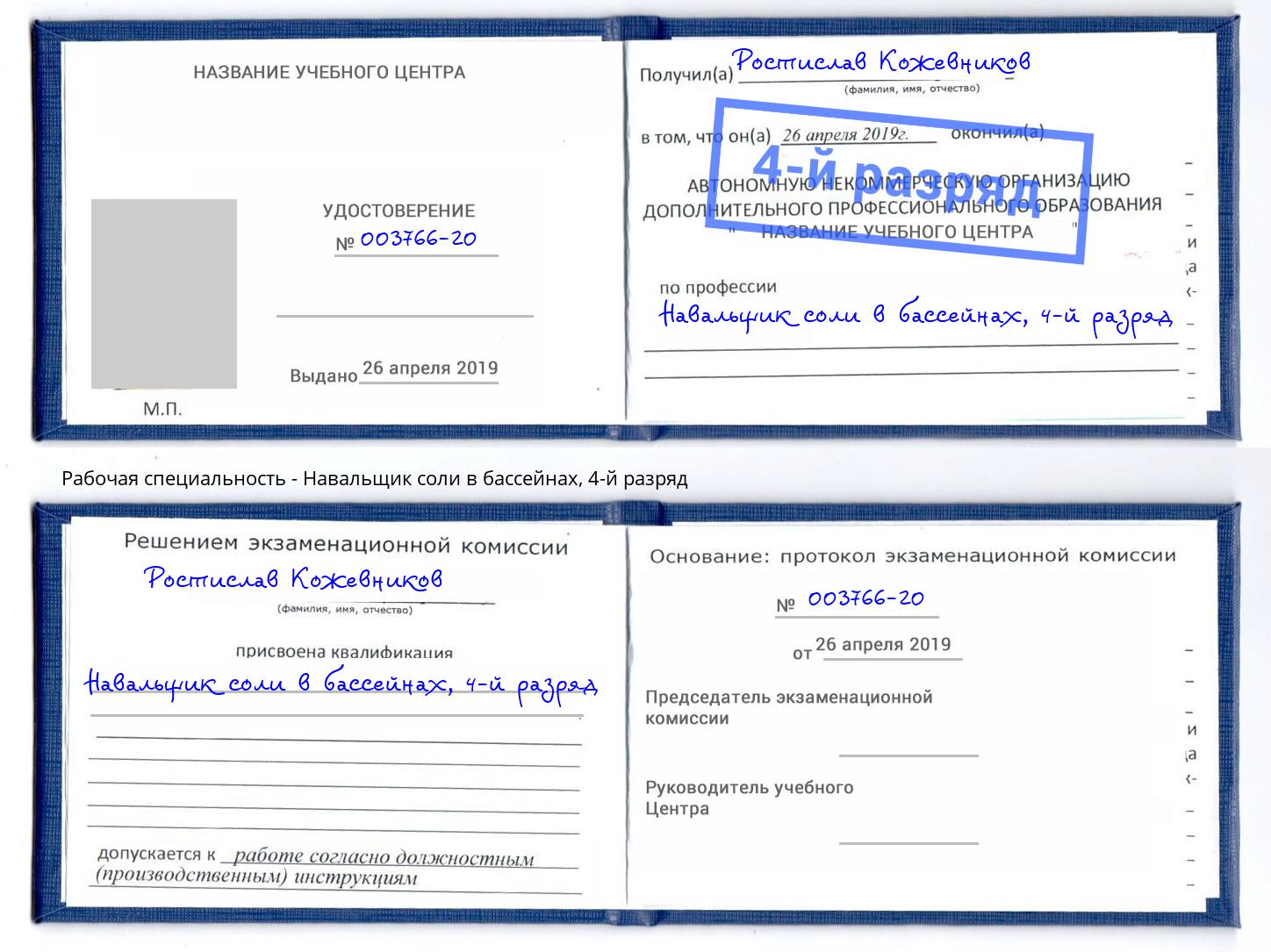 корочка 4-й разряд Навальщик соли в бассейнах Саров